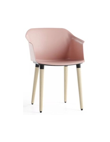 Chaise visiteur plastique rose et bois design POLYTONE-C.