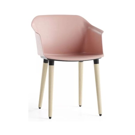 Chaise visiteur plastique rose et bois design POLYTONE-C.