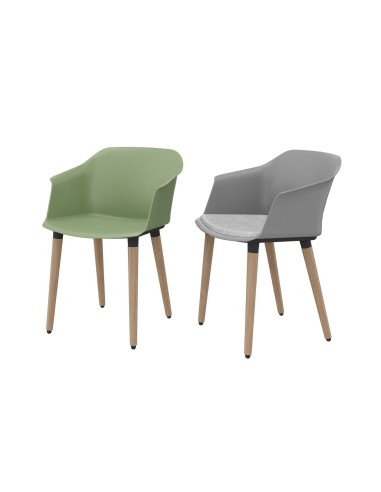 Chaises réunion avec pieds en bois et assise plastique POLYTONE C.