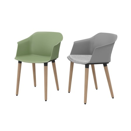 Chaises réunion avec pieds en bois et assise plastique POLYTONE C.