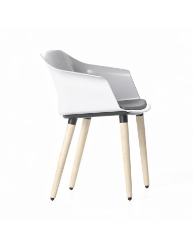 Profil chaise réunion POLYTONE C blanche avec pieds en bois.