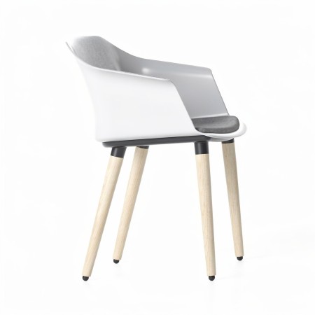 Profil chaise réunion POLYTONE C blanche avec pieds en bois.