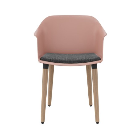 Vue de face de la chaise POLYTONE C plastique et pieds en frêne.