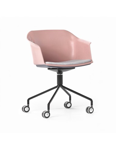 Chaise POLYTONE-C pivotante avec coque vieux rose et roulettes.