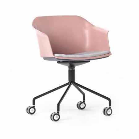Chaise POLYTONE-C pivotante avec coque vieux rose et roulettes.