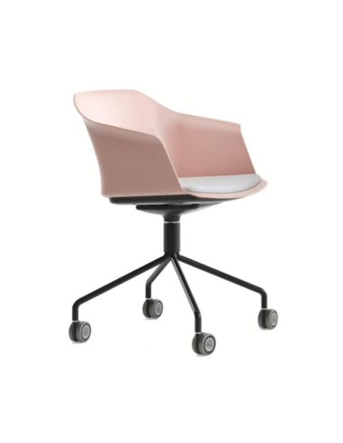 Chaise visiteur mobile POLYTONE-C sur roulettes avec coussin gris.