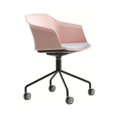 Chaise visiteur mobile POLYTONE-C sur roulettes avec coussin gris.