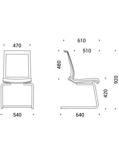Dimensions de la chaise EVA avec piètement luge.