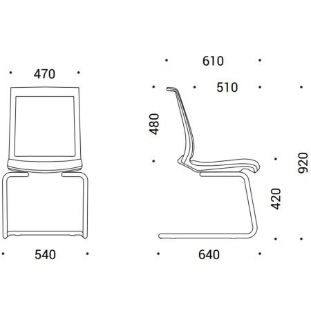 Dimensions de la chaise EVA avec piètement luge.