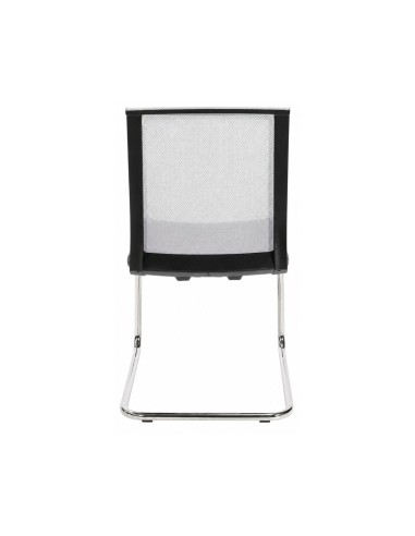 Vue de dos de la chaise de réunion EVA avec dossier résille et piètement chromé.