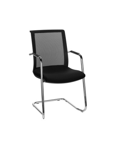 Chaise de réunion résille avec accoudoirs et piètement luge chromé EVA.