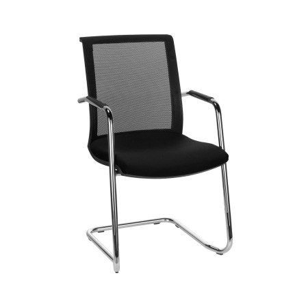 Chaise de réunion résille avec accoudoirs et piètement luge chromé EVA.