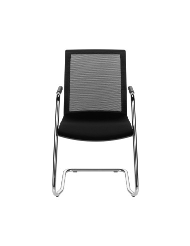 Chaise noire de conférence EVA avec accoudoirs et dossier résille.