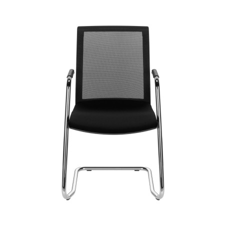 Chaise noire de conférence EVA avec accoudoirs et dossier résille.
