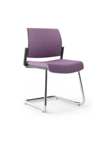 Chaise de réunion violette cantilever AURA avec dossier tapissé et pied chromé.
