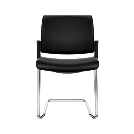 Chaise noire cantilever rembourrée pour salle de réunion AURA de face.