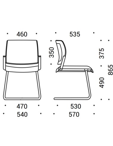 Dimensions de la chaise  AURA avec piètement luge.