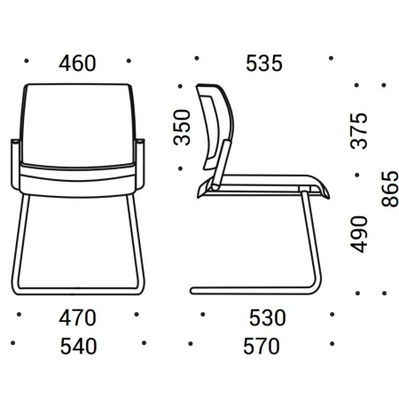 Dimensions de la chaise  AURA avec piètement luge.