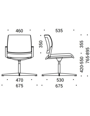 Dimensions de la chaise AURA avec piètement étoile.