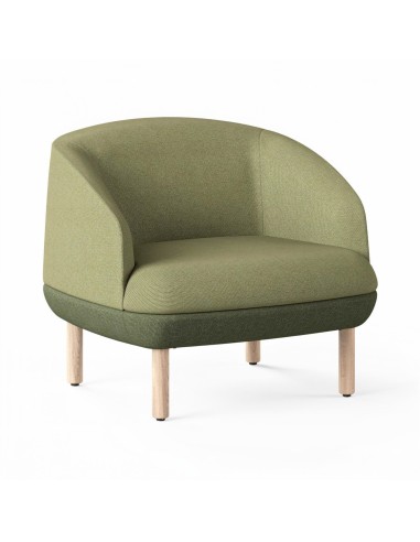 Fauteuil lounge KOPA vert avec dossier arrondi et pieds en frêne massif.