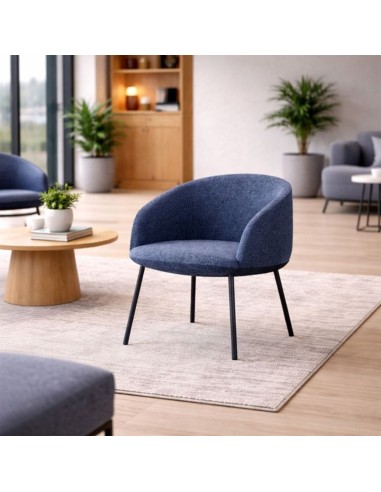 Fauteuil lounge KOPA avec piètement métallique bleu graphite.
