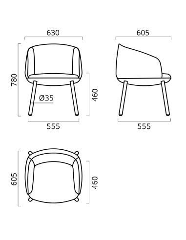 Dimensions du fauteuil lounge pieds en bois KOPA.