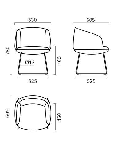 Dimensions de la chaise lounge KOPA piètement luge croisé.