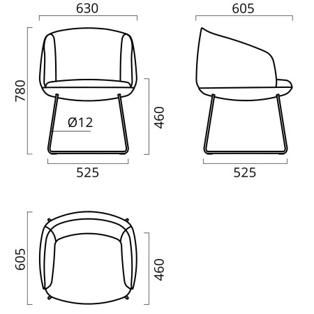Dimensions de la chaise lounge KOPA piètement luge croisé.