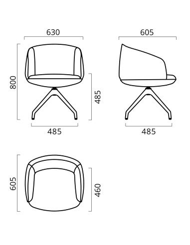 Dimensions du fauteuil lounge pivotant pyramide KOPA.