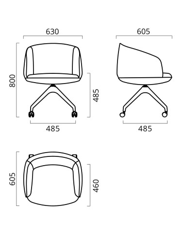Dimensions de la chaise pivotante sur roulettes KOPA.