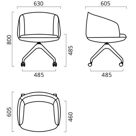 Dimensions de la chaise pivotante sur roulettes KOPA.