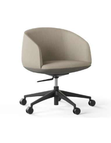 Fauteuil KOPA beige réglable avec base 5 étoiles noire et roulettes.