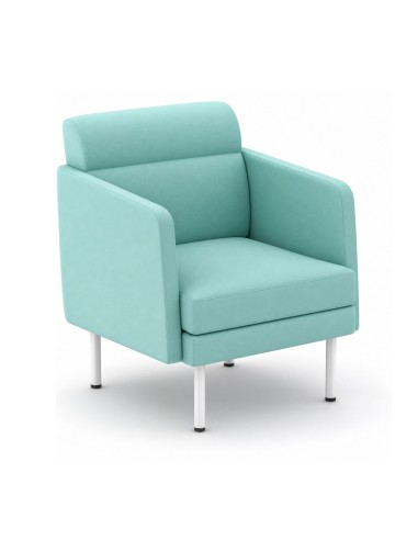 Fauteuil lounge ARCIPELAGO turquoise avec assise rembourrée et pieds blancs.