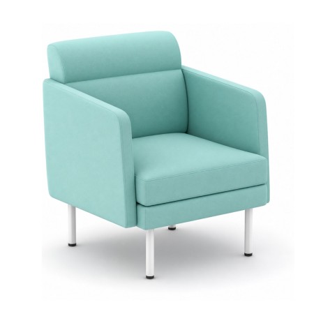 Fauteuil lounge ARCIPELAGO turquoise avec assise rembourrée et pieds blancs.