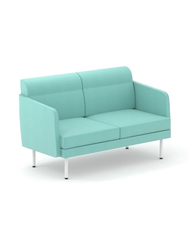 Canapé lounge professionnel ARCIPELAGO 2 places avec pieds métalliques et revêtement tissu turquoise.
