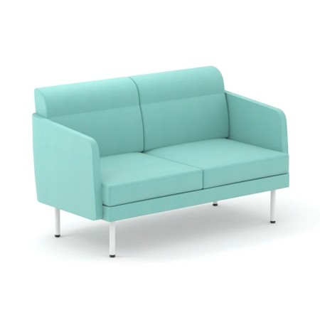 Canapé lounge professionnel ARCIPELAGO 2 places avec pieds métalliques et revêtement tissu turquoise.