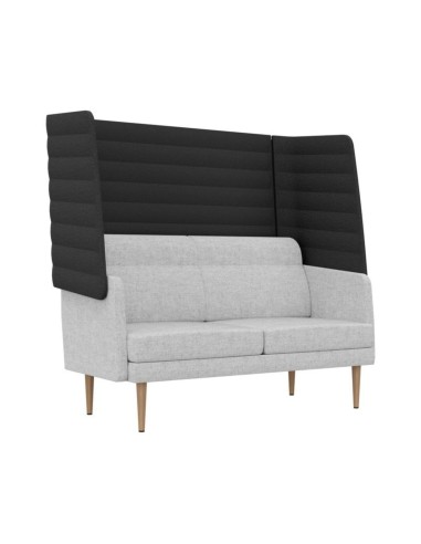 Canapé acoustique ARCIPELAGO 2 places avec haut dossier noir, assise grise et pieds en bois.
