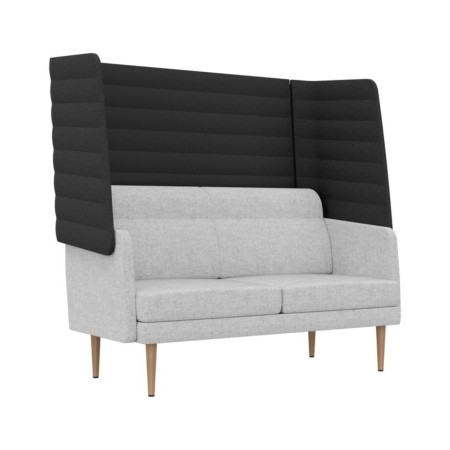 Canapé acoustique ARCIPELAGO 2 places avec haut dossier noir, assise grise et pieds en bois.
