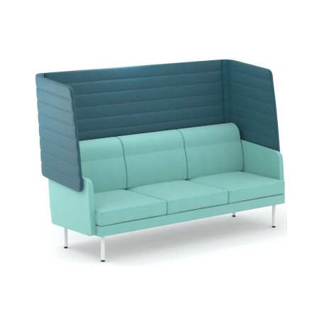 Canapé acoustique bleu 3 places ARCIPELAGO avec haut dossier pour bureaux confidentialité.
