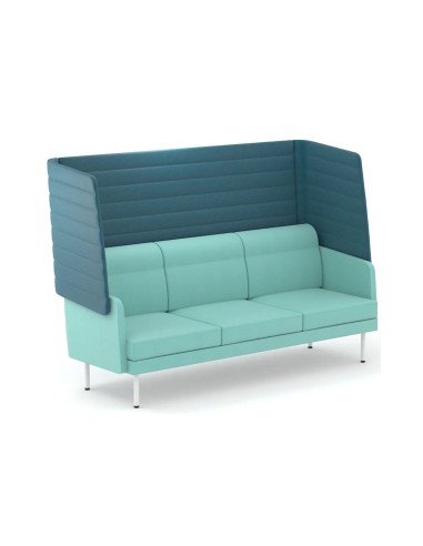 Canapé acoustique bleu 3 places ARCIPELAGO avec haut dossier pour bureaux confidentialité.