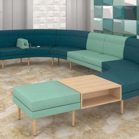 Schéma des éléments du canapé modulaire ARCIPELAGO avec hauts dossiers, coussins et accoudoir avec prise électrique.