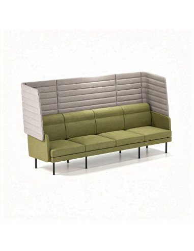 Canapé modulaire vert 4 places ARCIPELAGO avec haut dossier gris pour espaces professionnels.