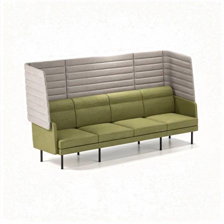 Canapé modulaire vert 4 places ARCIPELAGO avec haut dossier gris pour espaces professionnels.