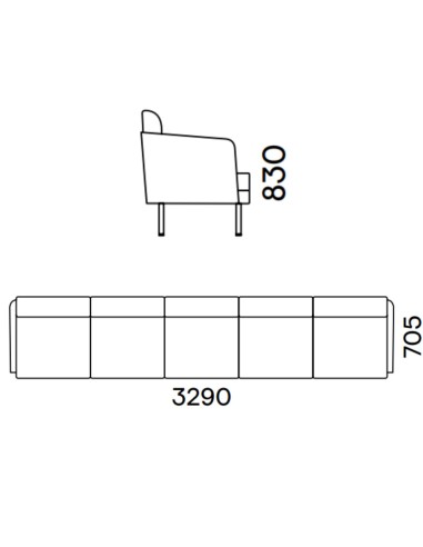 Dimensions du canapé modulaire ARCIPELAGO 5 places 329 x 70,5 x 83 cm.