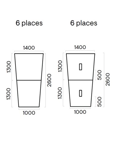 Dimensions table de réunion trapézoïdale - Nova U