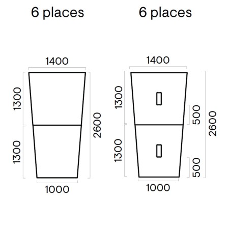 Dimensions table de réunion trapézoïdale - Nova U