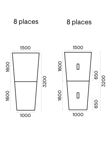 Dimensions table de réunion trapézoïdale - Nova U