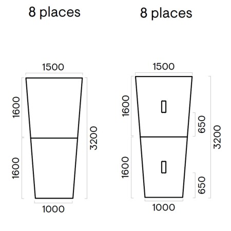 Dimensions table de réunion trapézoïdale - Nova U