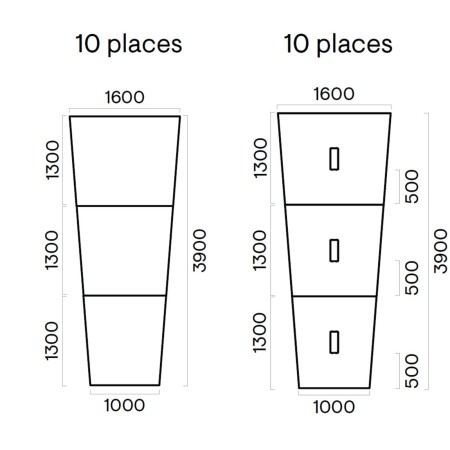 Dimensions table de réunion trapézoïdale - Nova U