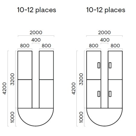 Dimensions table de réunion en U - Nova U